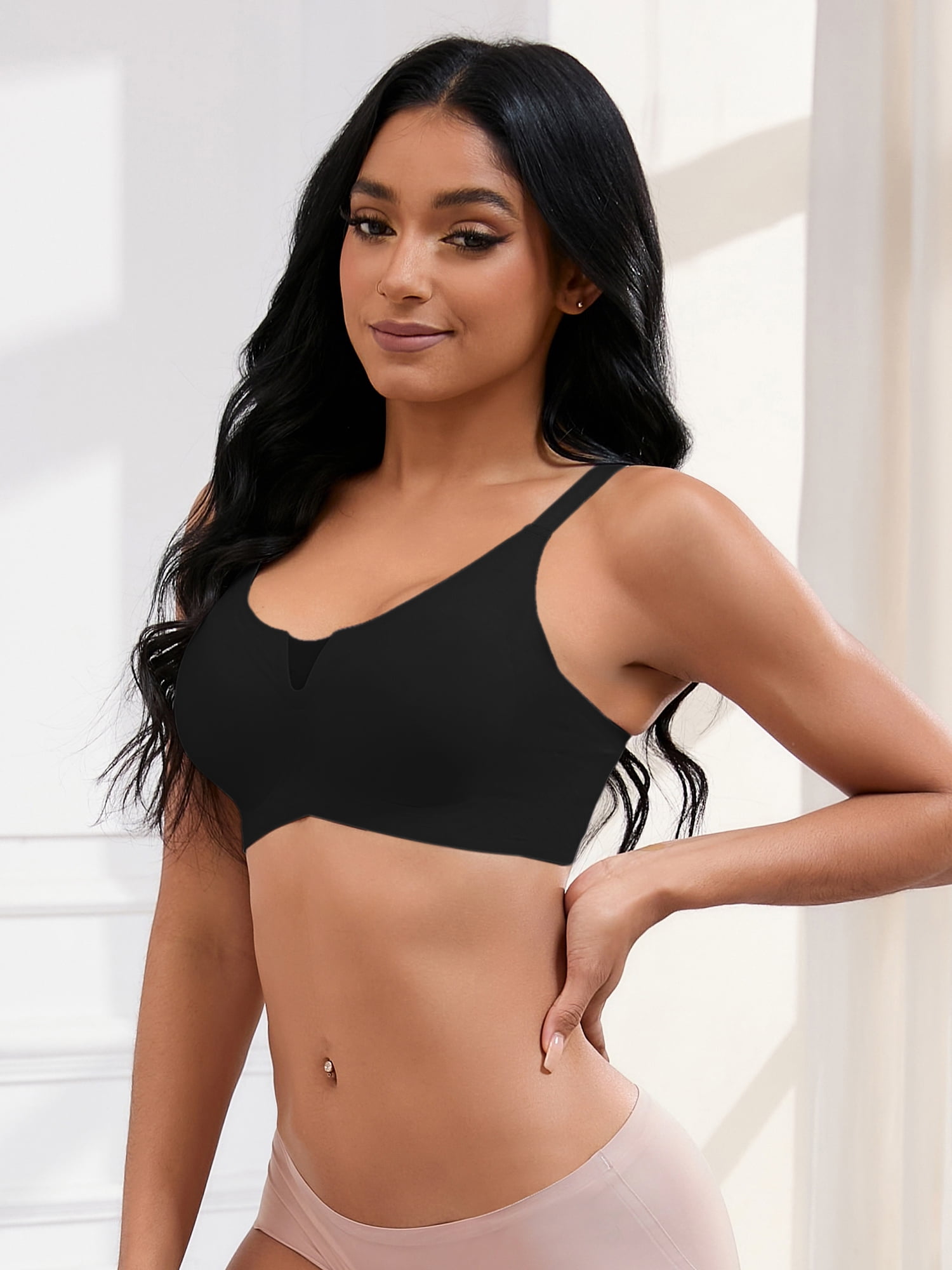 Unique Bargains Women's Padded Breathable Bras Push Up Mesh Wirefree Bras S Black