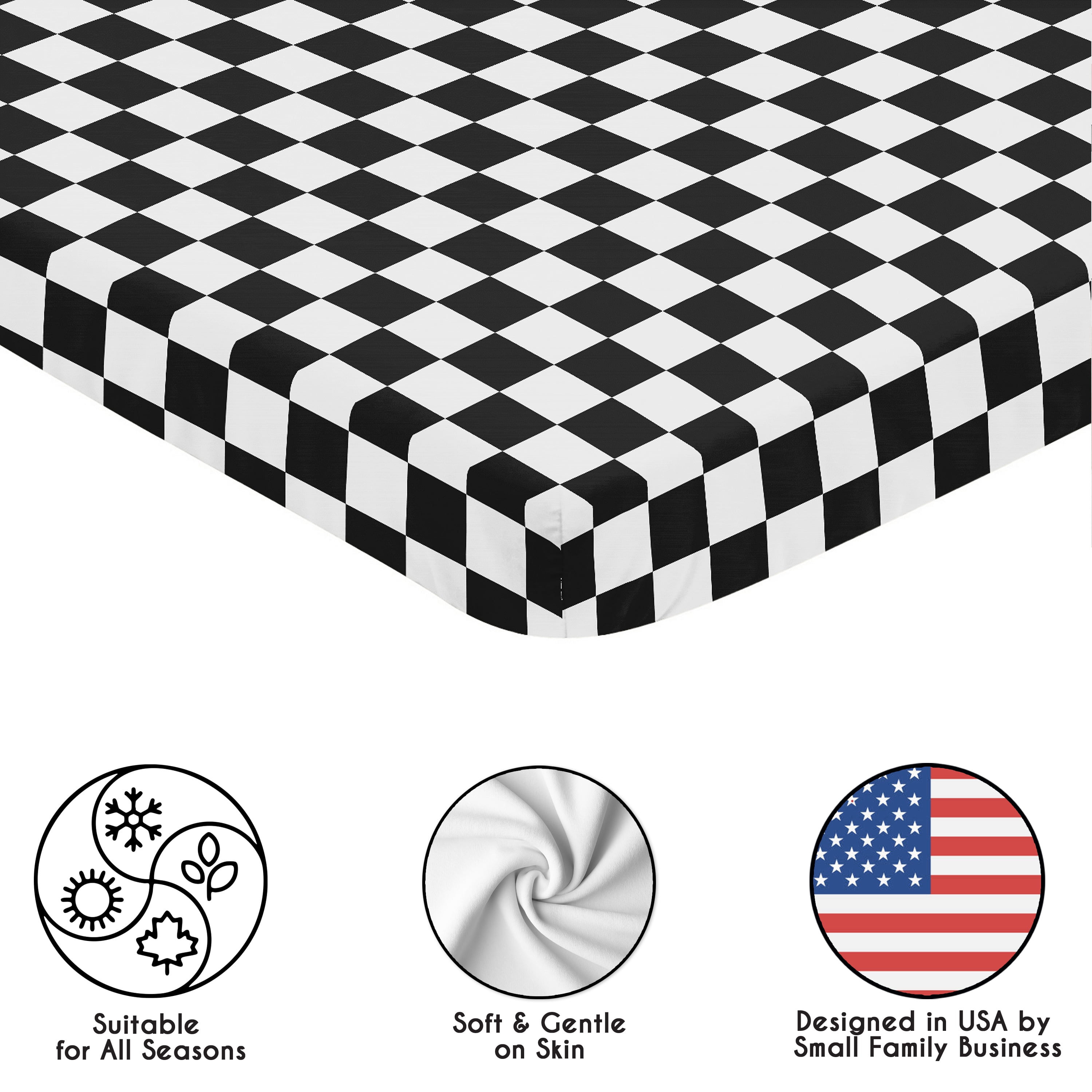 Sweet Jojo Designs Black and White Gingham Checkered Plaid Boy, Girl, Unisex/Gender Neutral Mini Fitted Crib Sheet