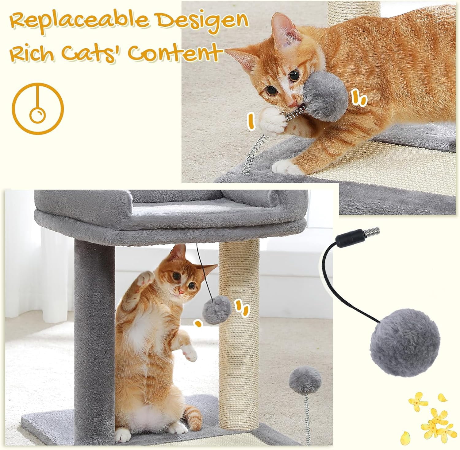 Cat Scratching Post Tower with Removable Bed, Play Ball, and Large Top Scratcher Pad for Kittens and Cats
