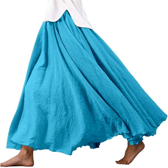 HJYCHN Women's Flowy Long Skirt Elegant A-line Design for Daily Wear and Party Styling Comfortable All Seasons Blue L