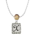 thumbnail image 1 of Delight Jewelry Silvertone Pebble Border Initial - X Mia Monkey Charm Necklace, 1 of 4