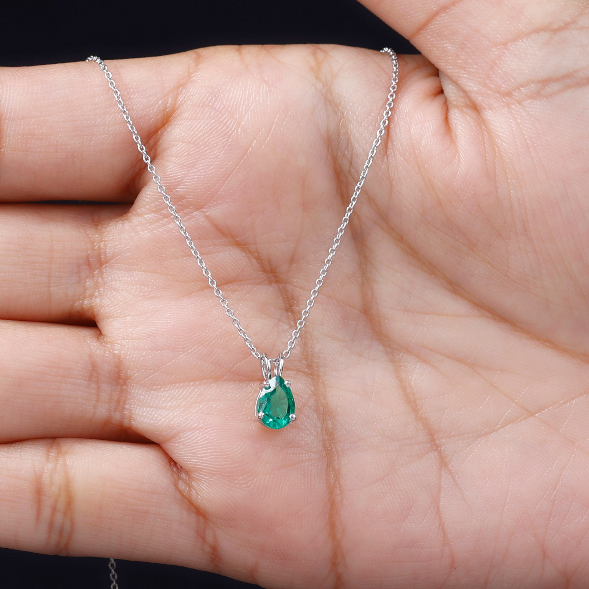 5X7 mm Pear Shape Lab Created Emerald Solitaire Pendant, Teardrop