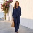 thumbnail image 4 of Stralyhd 2 Piece Womens Sets Cotton Linen Lounge Sets Spring Vacation Matching Sets Comfy Lightweight Daily outfits with Pockets Navy XXL, 4 of 7