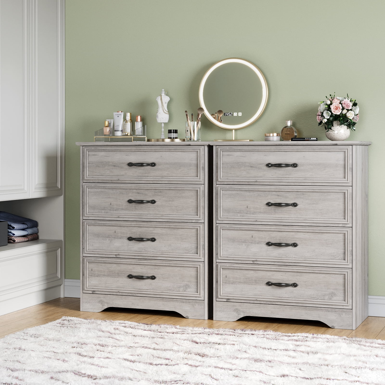 LGHM 4 Drawer Dresser for Bedroom, Gray Wood Chest of Drawers for Living Room