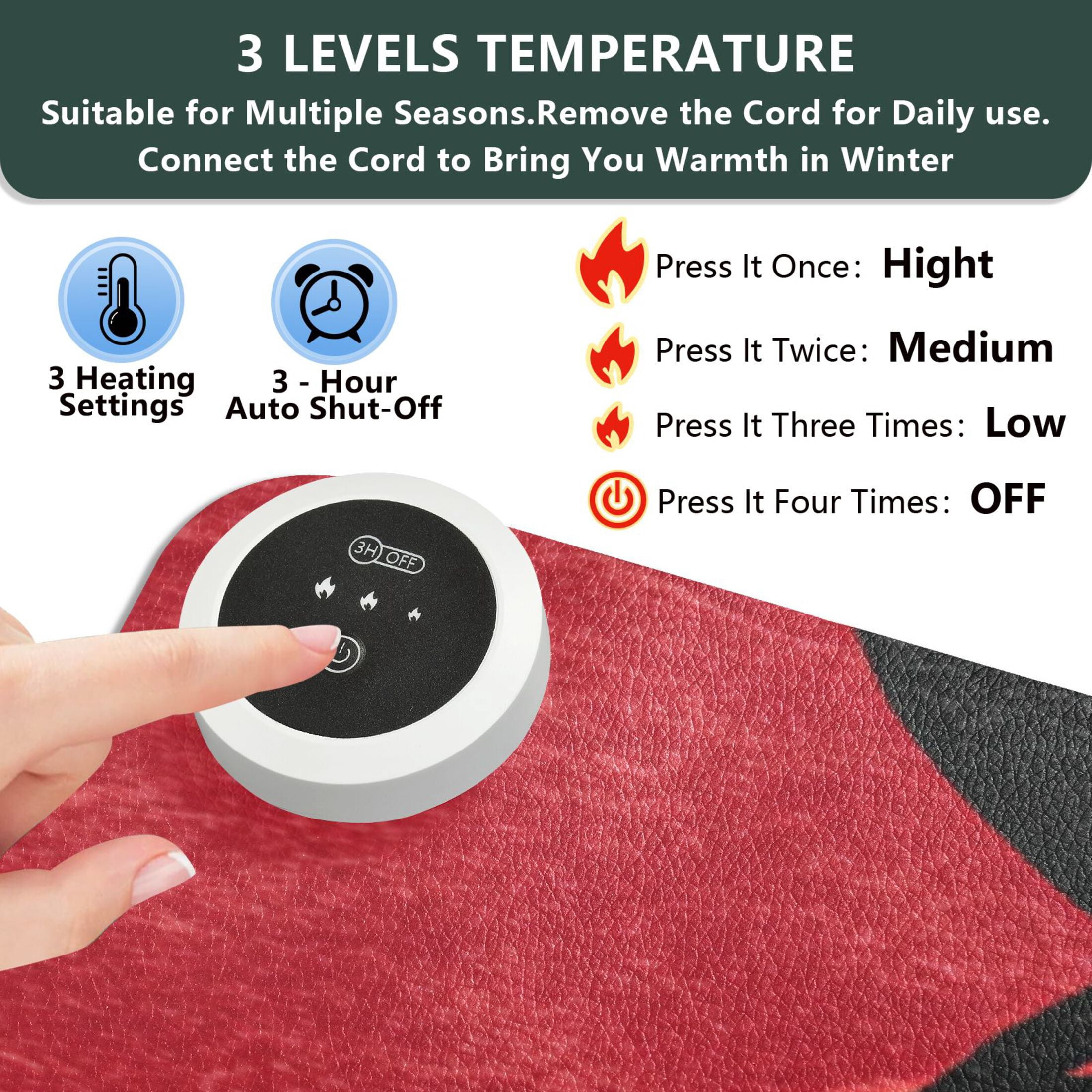 Large Heated Desk Mat Mouse Pad 31.5"x13"PU Leather Graphene Heating Desk Warmer with 3 Temperature Settings 110V US Plug Non-Slip Warm Pad for Home, Office, and Gaming Graphic Tiger Head Pattern