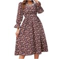 thumbnail image 1 of Vestido a media pantorrilla de manga larga con encaje floral y temperamento francés retro informal a la moda para mujer Fridja  yut6945, 1 of 7