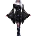 thumbnail image 2 of JFOPQVSM Women Gothic Off The Shoulder Dress Long Bell Sleeve Mesh Short Dresses Halloween Dress-Up, 2 of 7