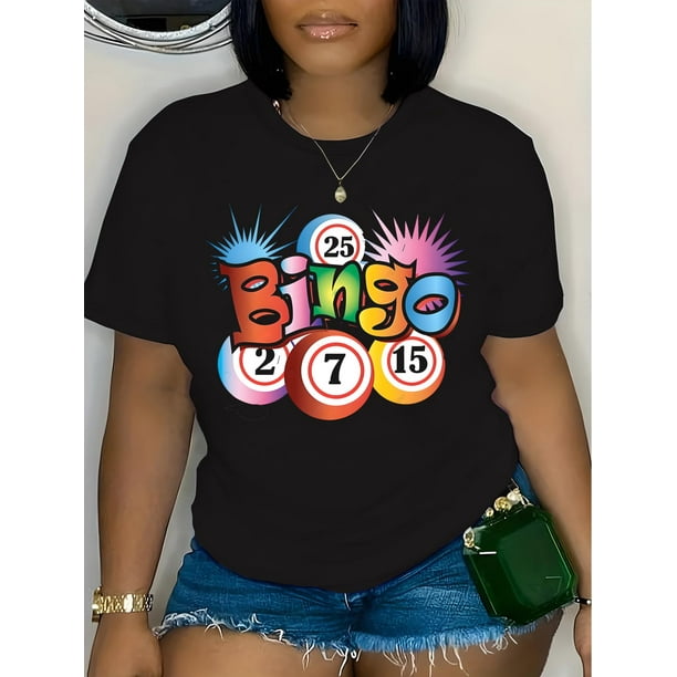 Geometric Pattern Bingo Night Casual T-Shirt for Women - Round Neck, Short Sleeve Crew Top, Knit Fabric, Spring/Summer Collection Tee For Adult, Men, Women, Teen, Teenager, Adolescent, Youth