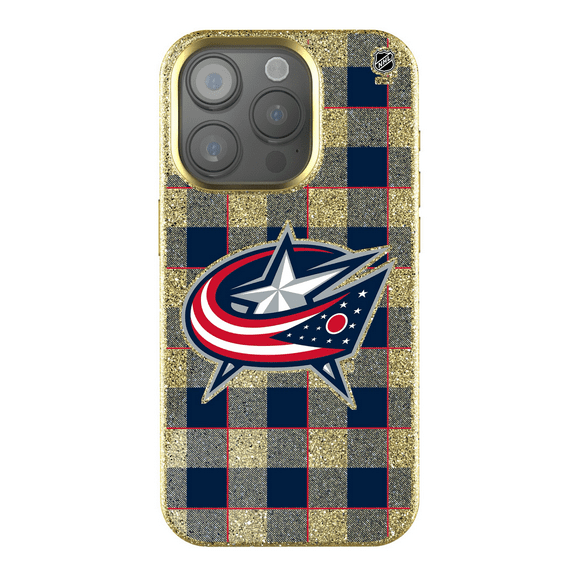 Keyscaper Columbus Blue Jackets Plaid Bling iPhone Case