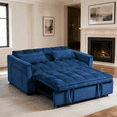 thumbnail image 2 of Gewnee Futon Sofa Bed - 52.75" Convertible Sleeper, 3-Mode Adjustable Back, Velvet Upholstery & Side Pockets - Small Space Use (Navy Blue), 2 of 13