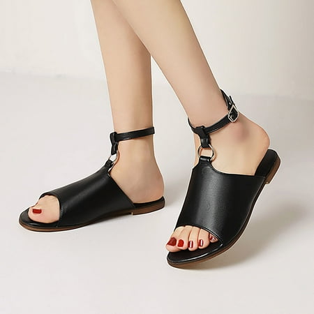 

Zanvin Womens Sandals Clearance Fashion Faux Leather Low Heels Solid Color Sandals for Women Dressy Summer Black 42