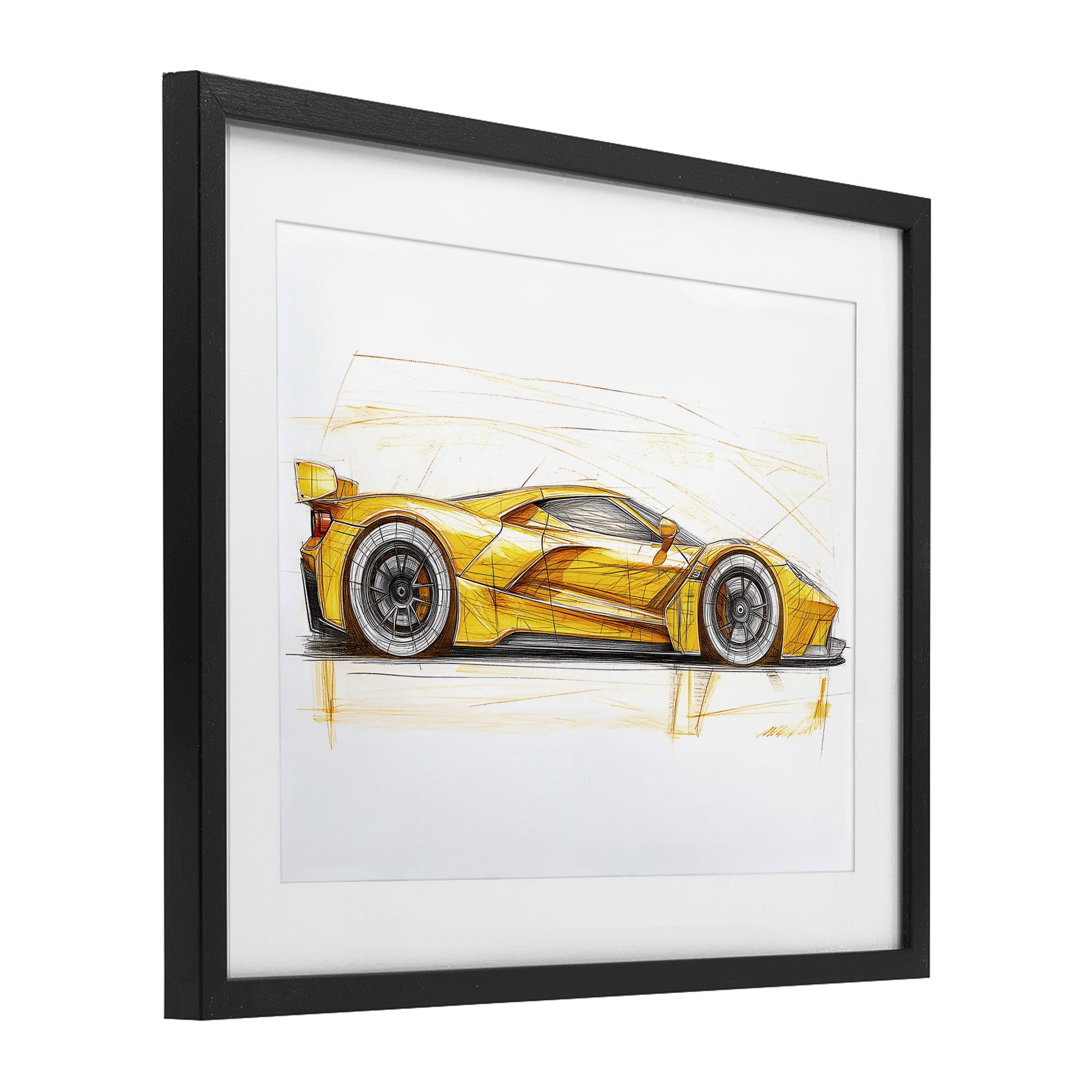 Stupell Industries Yellow Sports Car Whimsicality Black Framed Print Under Glass, design by Steve Hunziker
