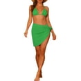 thumbnail image 2 of Conjuntos de bikini de 3 piezas para mujer, con halter, malla hueca y pareo, falda de playa, traje de baño grande en verde, 2 of 5