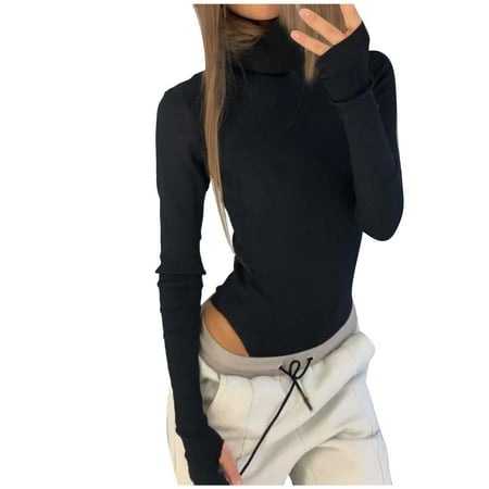 

Awdenio Shapewear for Women Bodysuit Clearance Womens Solid Rompers Jumpsuit High-necked Long Sleeve Jumpsuit Bodysuit