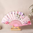 thumbnail image 3 of YAOMOBB Exquisite Craftsmanship Fan Chinese Style Folding Fan Hot Stamping Silk Fabric Handheld Fan with Gold Edge Flower Patterns for Wedding Dancing, 3 of 7