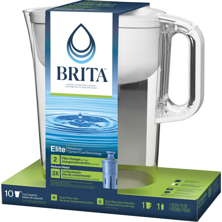 Brita Large 10 Cup Water Filter Pitcher with 1 Brita Elite Filter, Made  Without BPA, Huron, White 