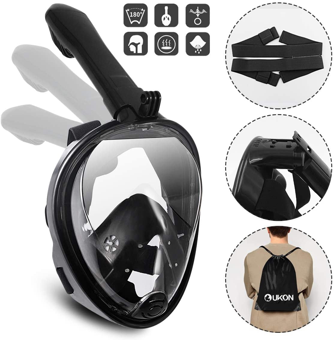 Snorkel Mask Full Face Foldable Snorkel Tube 180 View AntiFog Anti