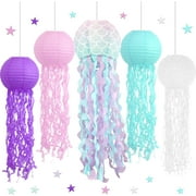 YLZSXIO Hanging Jelly Fish Paper Lanterns, Pink Purple Blue White Paper Lanterns for Mermaid Theme Party Under The Sea Ocean Birthday Decorations, Set of 5