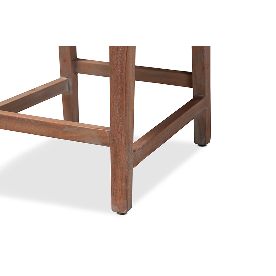 Baxton Studio Heyna Mid-Century Transitional Grey Woven Rope Mahogany Counter Stool