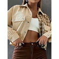 thumbnail image 2 of Arvbitana Women's Lightweight Jacket Long Sleeve Button Plaid Patchwork Lapel Coats with Pockets Spring Fall Casual Outerwear Streetwear, 2 of 5