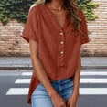 thumbnail image 2 of VEKDONE Women's Linen Short Sleeve Shirts Solid V Neck Button Down Tunic Tops Casual Loose Fit Lightweight Long Tees for Business Work Orange XXL, 2 of 9