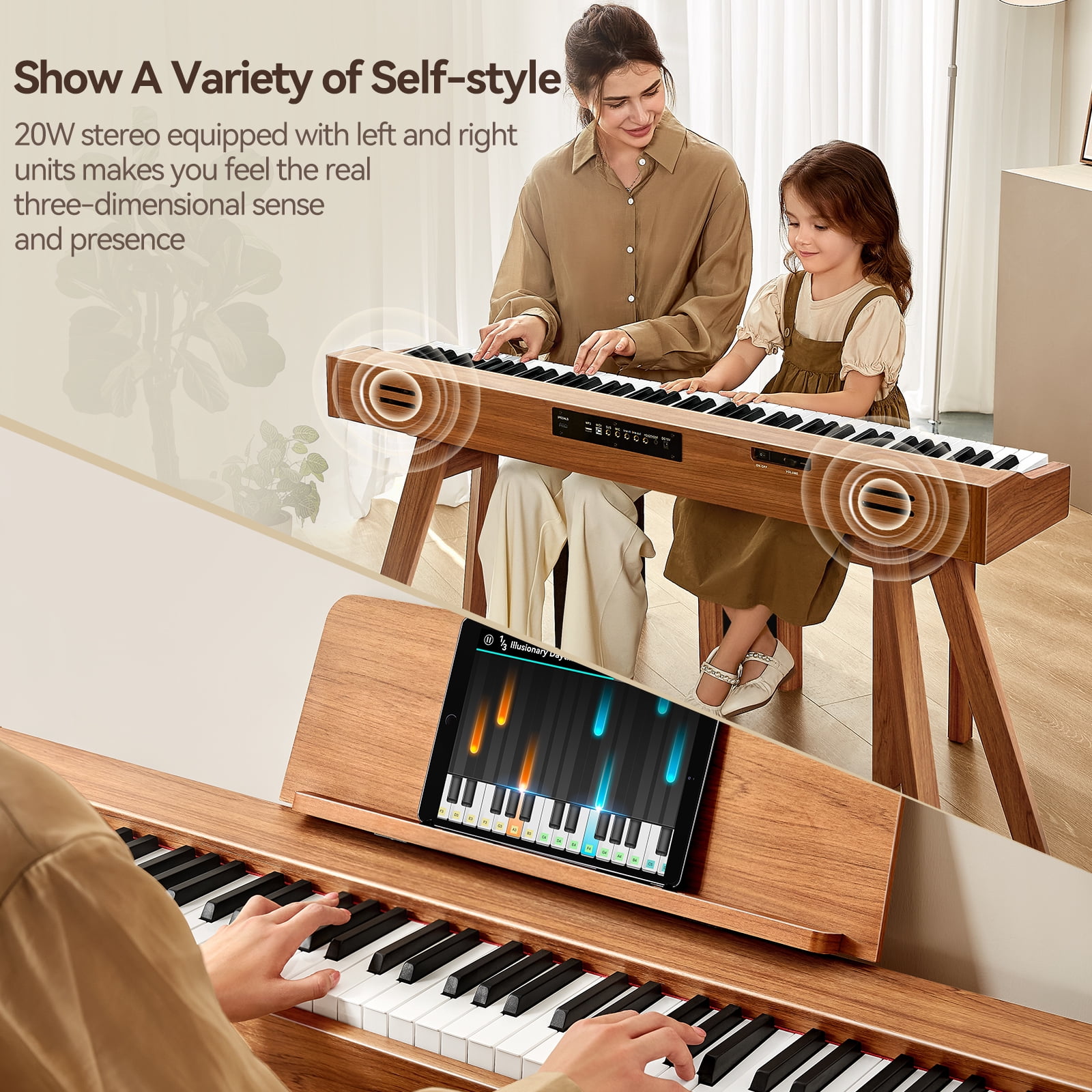 TERENCE P37 Digital Piano 88 Key Weighted Keyboard, Full-Size Keyboard Piano for Beginners, Electric Piano with Stand