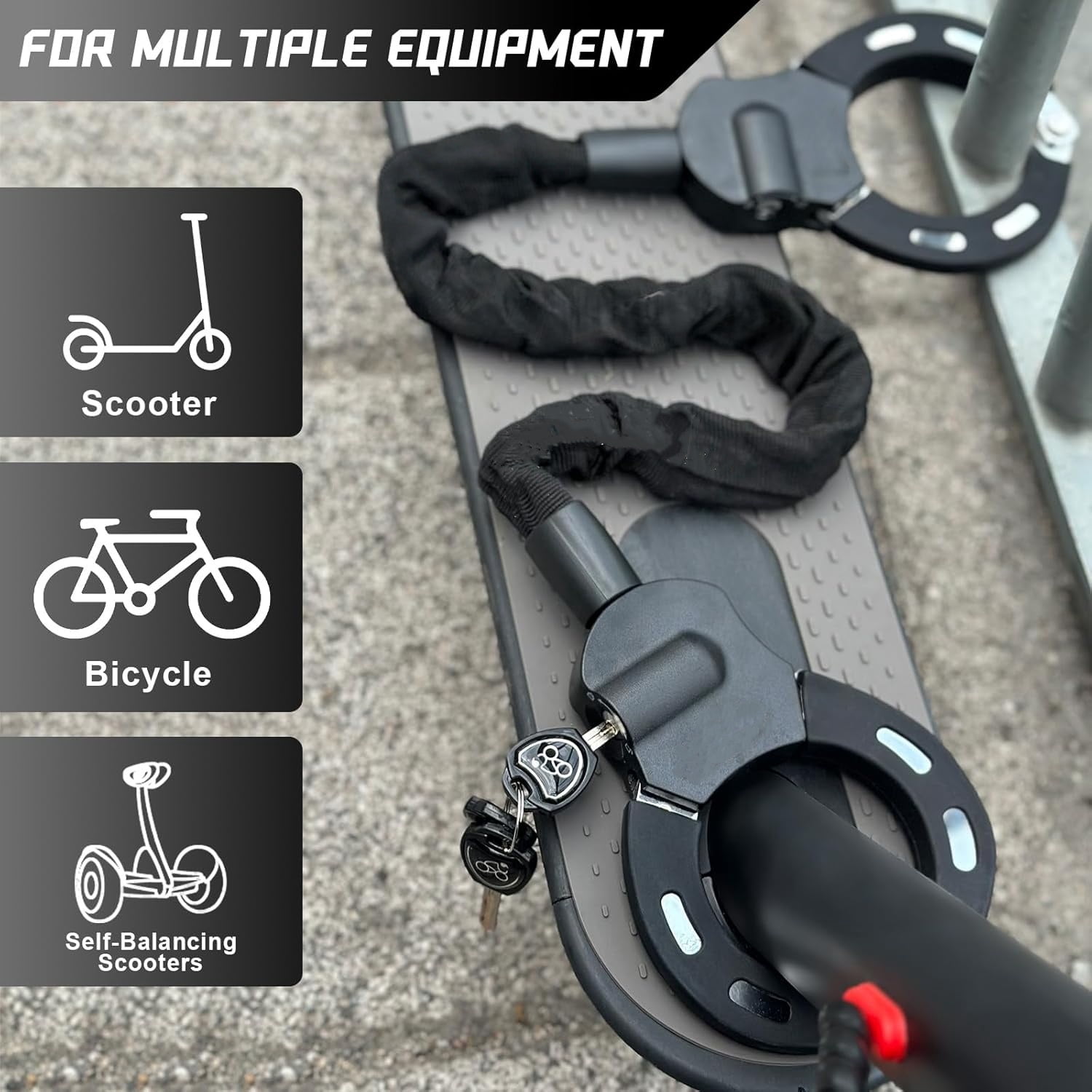 Scooter Lock, Electric Scooter Locks Anti Theft & Waterproof Scooter Bag, Bike Lock with Key, Heavy Duty Handcuff Chain Lock for E Scooter, Electric Bike, Bicycle, Motorbikes