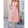 thumbnail image 5 of Womens Summer Casual Midi Maxi Dresses Light-Weight Short Sleeve V Neck Elastic Waist Boho Beach Dress Pockets Pink M, 5 of 6