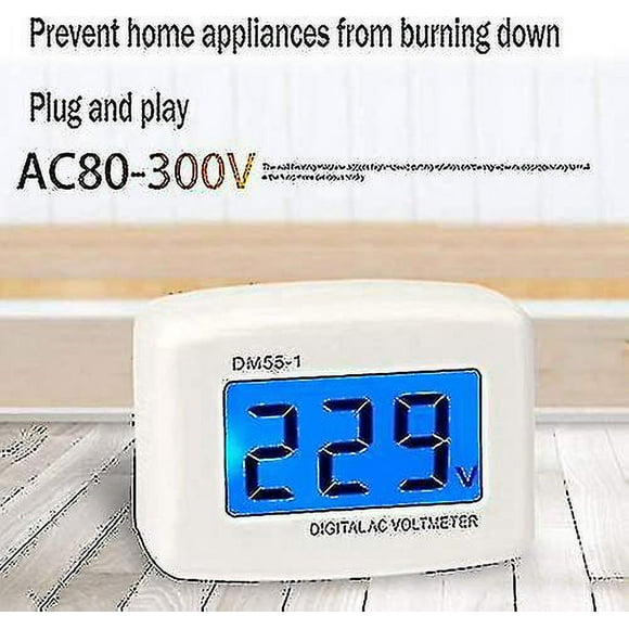 220v Blue Backlight Digital Lcd Voltmeter Panel Voltage Tester Eu Plug Dm55-1 Ac 80-300v