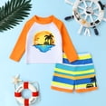 thumbnail image 3 of Younger Tree Toddler Baby Boys Swimsuits Trunk Rashguard Long Sleeve Top Shorts Two Pieces Bathing Suit Swimwear Outfit for 12-18 Months, 3 of 10
