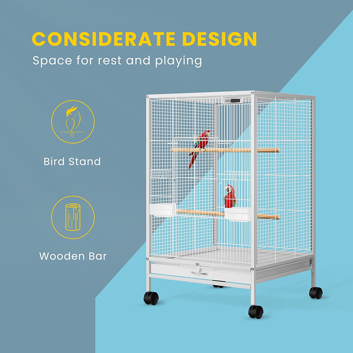 VIVOHOME 53 in. Wrought Iron Large Bird Cage with Rolling Stand X002BVL50V  - The Home Depot