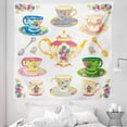 thumbnail image 1 of Tea Party Tapestry, Selection of Vivid Colored Teacups Pot Sugar and Floral Arrangements in Corners, Fabric Wall Hanging Decor for Bedroom Living Room Dorm, 5 Sizes, Multicolor, by Ambesonne, 1 of 1