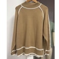 thumbnail image 4 of thefmos Women's Stand Collar Color Block Knit Sweater Loose Fit Long Sleeve Casual Pullover Fashion Fall Winter Outfit, Khaki M, 4 of 9