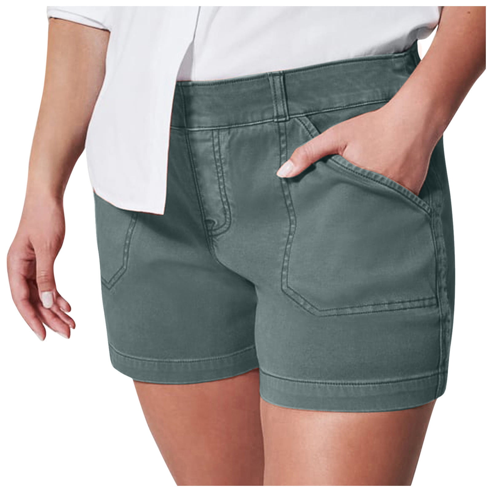 Sksloeg Women's Stretch Twill Shorts Butt Lifting Twill Cargo Shorts