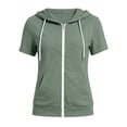 thumbnail image 7 of Sahpxhe Womens Zip up Hoodies Slim Fit Short Sleeve Casual Sweatshirts Lightweight Drawstring Athletic Running Thin Jacket Green L, 7 of 7