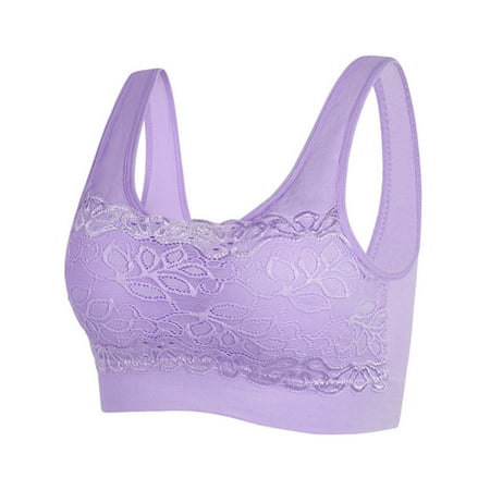 ATOYSOY Lace Splicing Everyday Bra Yoga Activewear Bralette Solid Color Underwear Push Up Comfort Bra Workout Breathable Clearance Teens Wirefree Tank Tops Purple XL