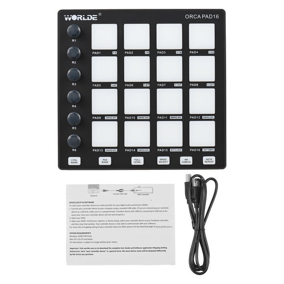 WORLDE MIDI controller,Production Software Portable Huiop Maker 6 Knobs And Production Software Buttons And Production Midi Pad 6 Knobs Note Knobs Note Level Midi Beat Maker Beat Maker 6 Dsfen