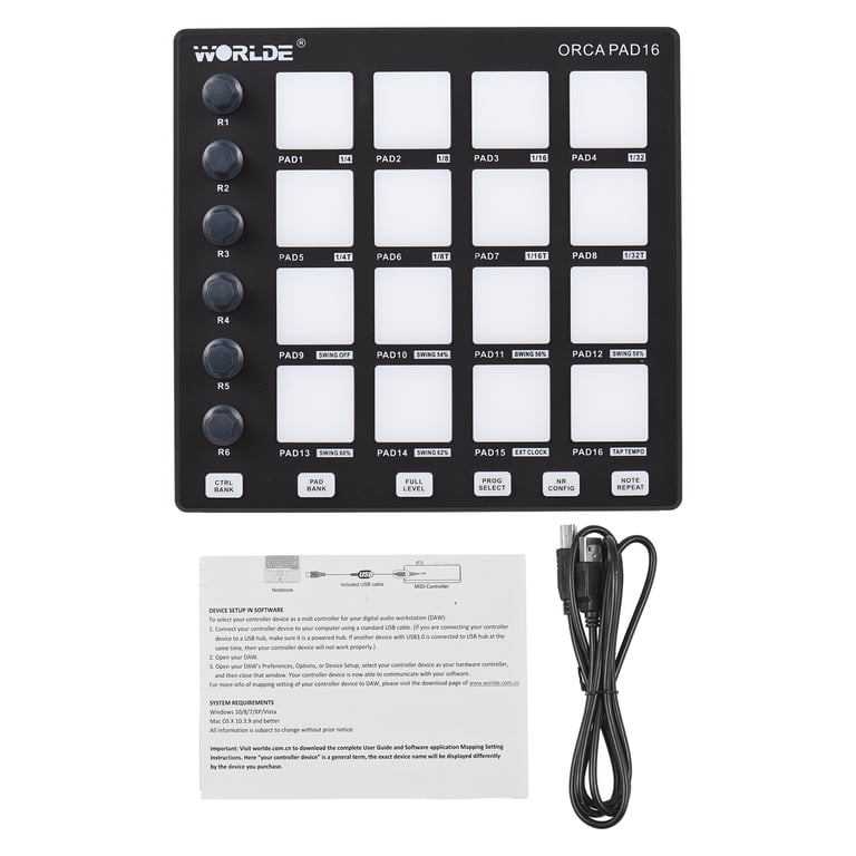 Free Shipping! Worlde MIDI Pad Controller with 16 Backlit Drum