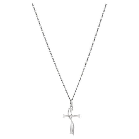 Brilliance Fine Jewelry With Cubic Zirconia Accent Sterling Silver Cross Pendant, 18" Necklace