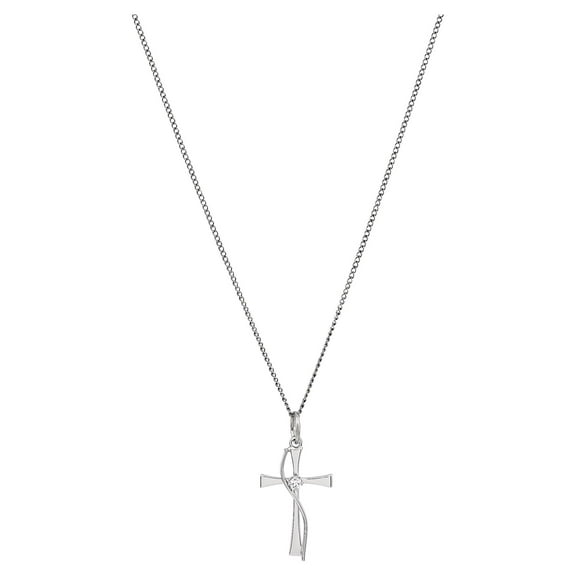 Brilliance Fine Jewelry With Cubic Zirconia Accent Sterling Silver Cross Pendant, 18" Necklace