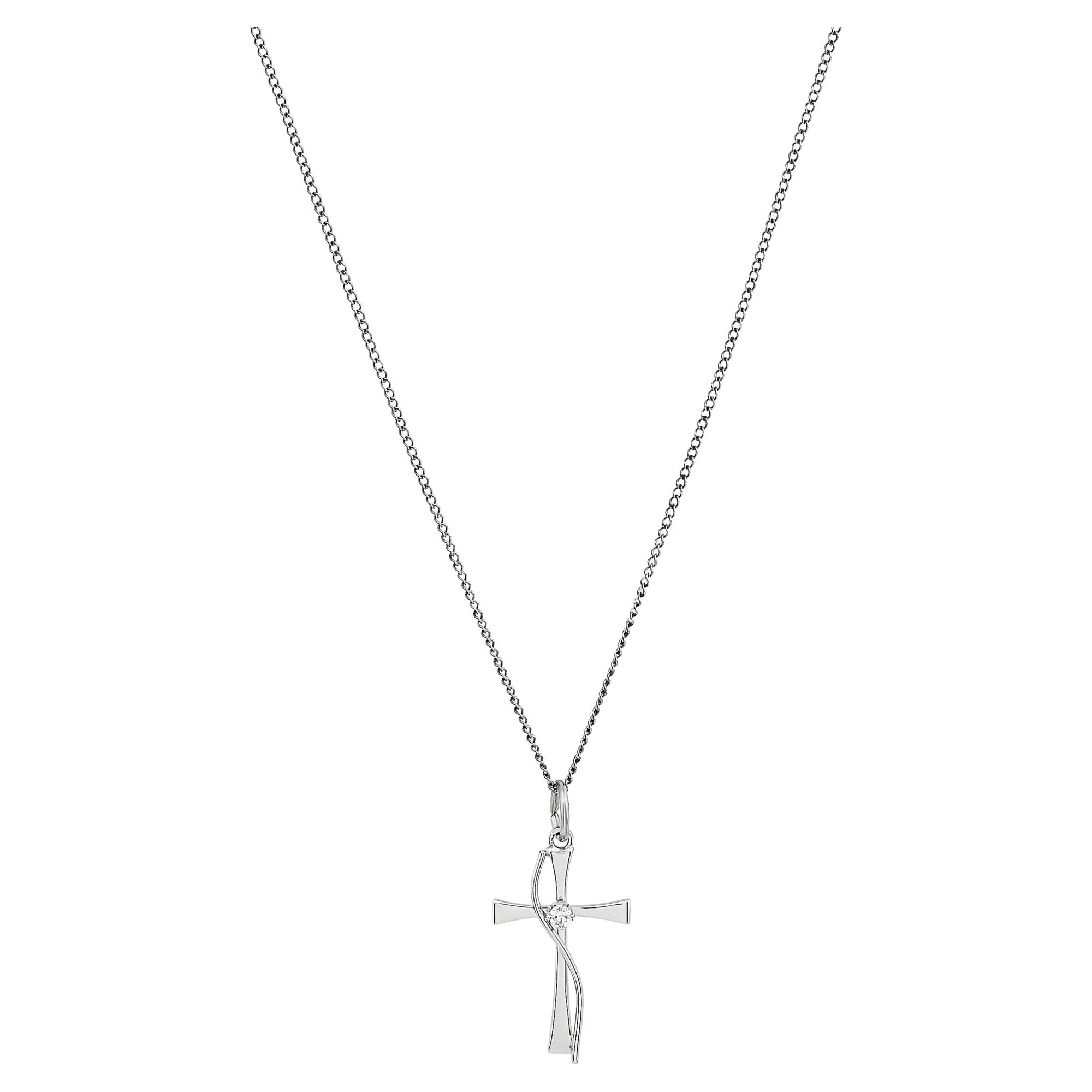 Brilliance Fine Jewelry With Cubic Zirconia Accent Sterling Silver Cross Pendant, 18" Necklace