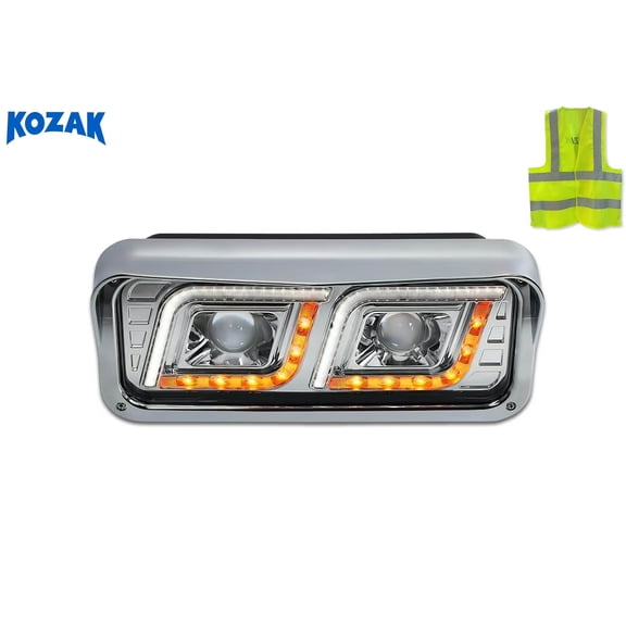 KOZAK Compatible with W900 T800 T600 LED DRL DUAL Chrome Projector Headlight Left Side