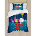 thumbnail image 3 of 25th Birthday Duvet Cover Set King Size, Surprise Party Theme Blue Backdrop Swirled Ribbons Twenty Five Artwork Print, Decorative 3 Piece Bedding Set with 2 Pillow Shams, Multicolor, by Ambesonne, 3 of 3