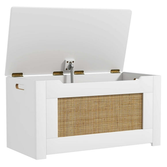 Costway 31.5" Toy Chest for Kids Rattan Toy Storage Box with Flip Top Lid & Safety Hinge