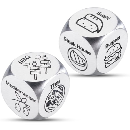 10th Anniversary Tin Gift 2PCS-Steel Food Decider Dice Gag Gifts for Women Men Santa Swap Gift Exchange Food Dice Wedding Gifts for Husband Wife White Elephant Gifts for Adults