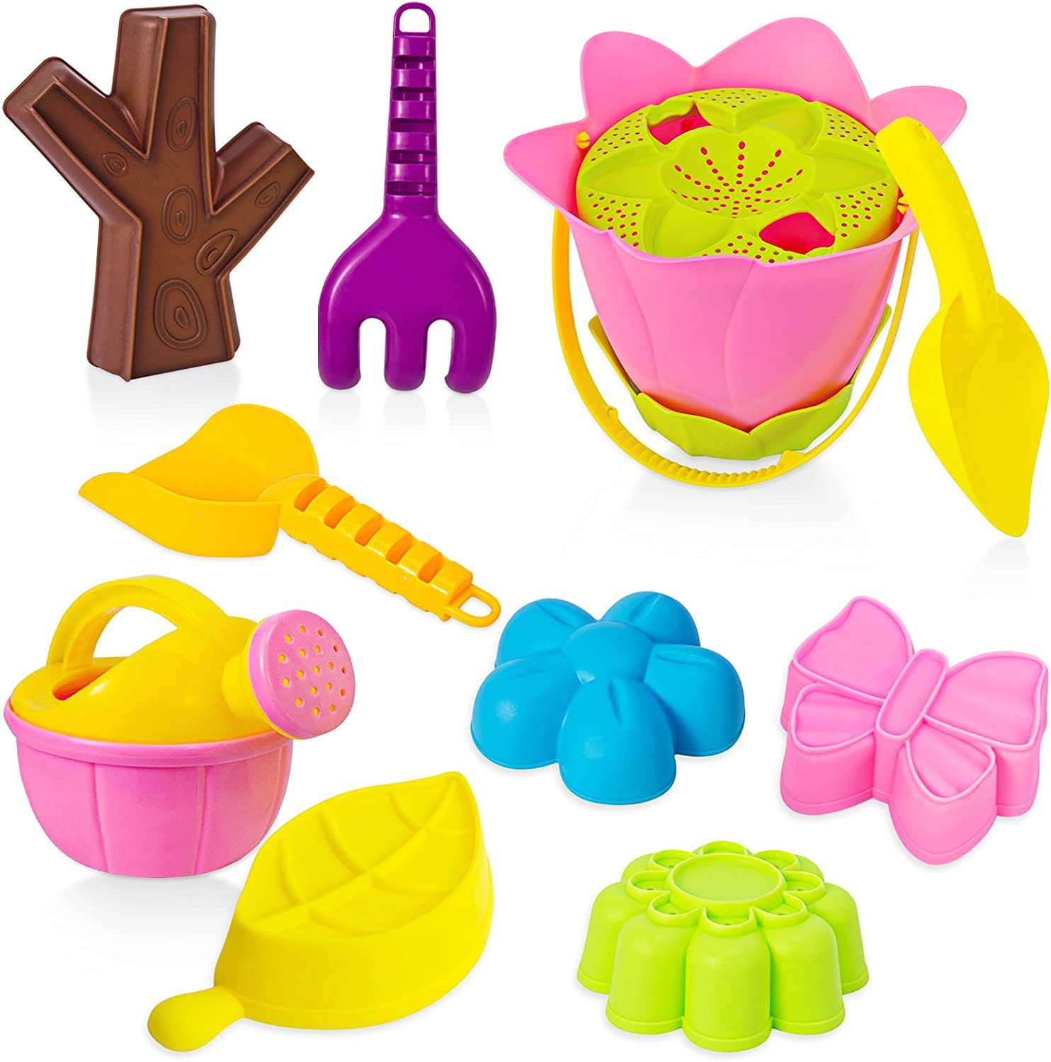 Beach Sand Toys for Girls Kids Toddles 10pcs, Flower Sand Bucket