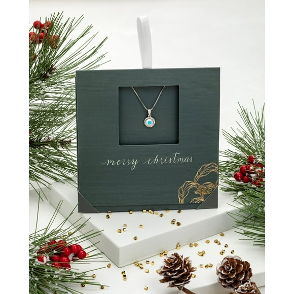 callura Silver AB Halo Swarovski Crystal Pendant Necklace with Holiday Gift Card – Sparkling Aurora Borealis Halo Design