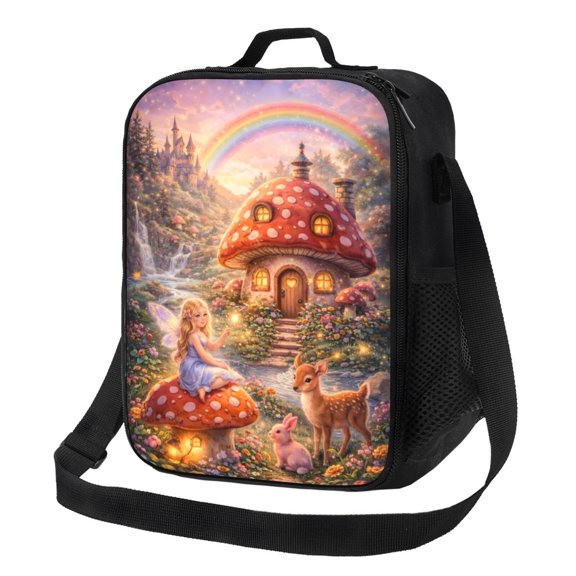 Mushroom House Fairy Lunch Bag Insulated Thermal Lunch Box with Shoulder Strap & Handle for Women and Men