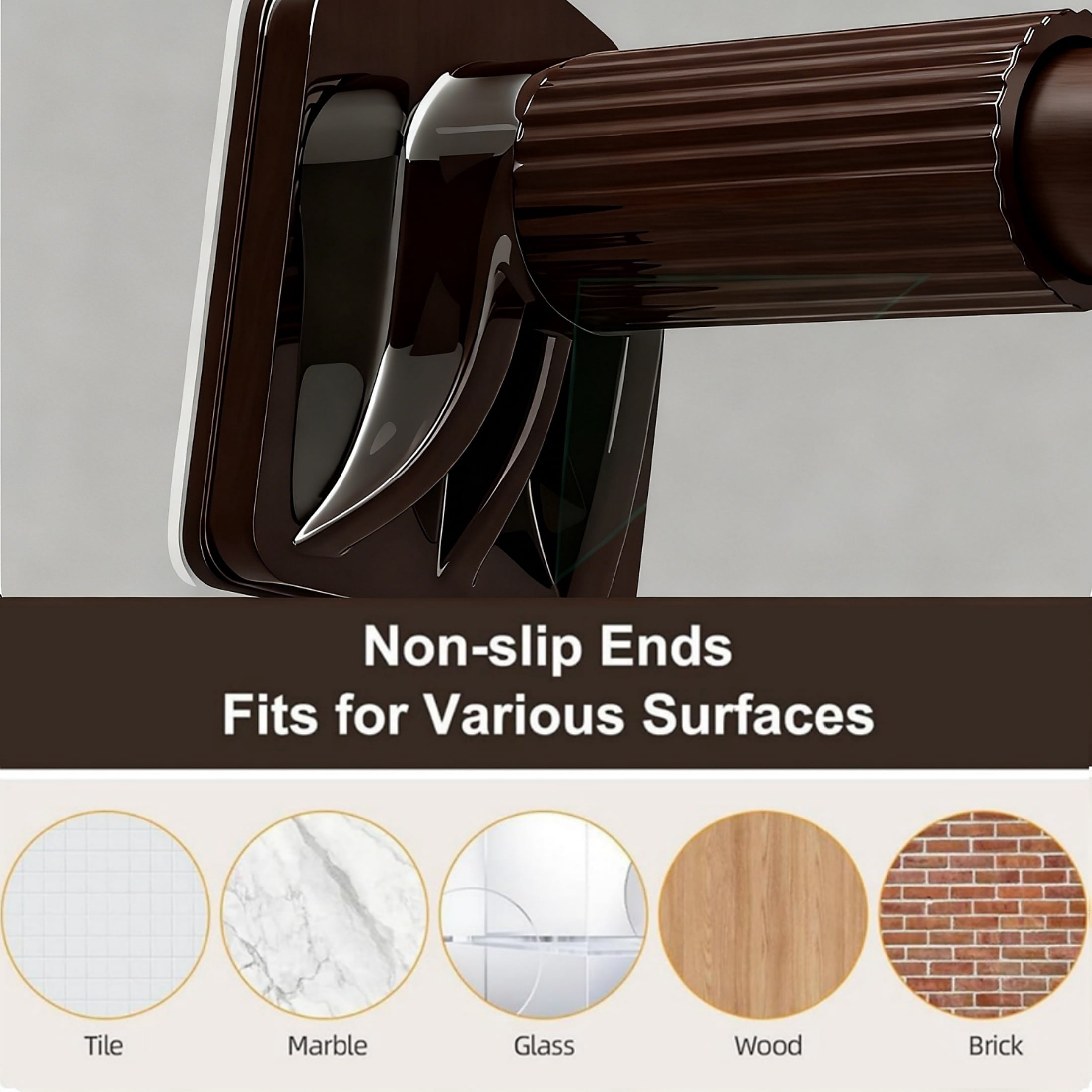 Mxdfafa Brown Heavy Duty Tension Curtain Rod, 43-83in No Drill Rustproof Carbon Steel Adjustable Rod for Bathroom, Closet, Balcony & Room Divider