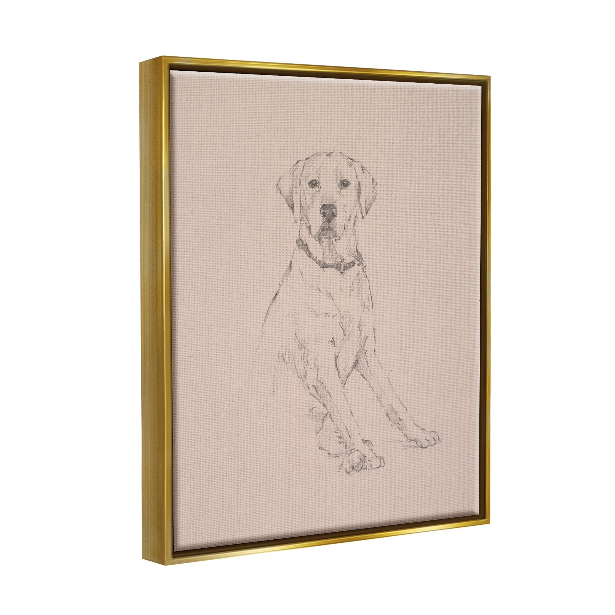 Stupell Retriever Dog Minimal Drawing Animals & Insects Drawing Gold Floater Framed Art Print Wall Art
